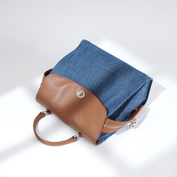 Women's Genuine Leather & Denim Patchwork Backpack