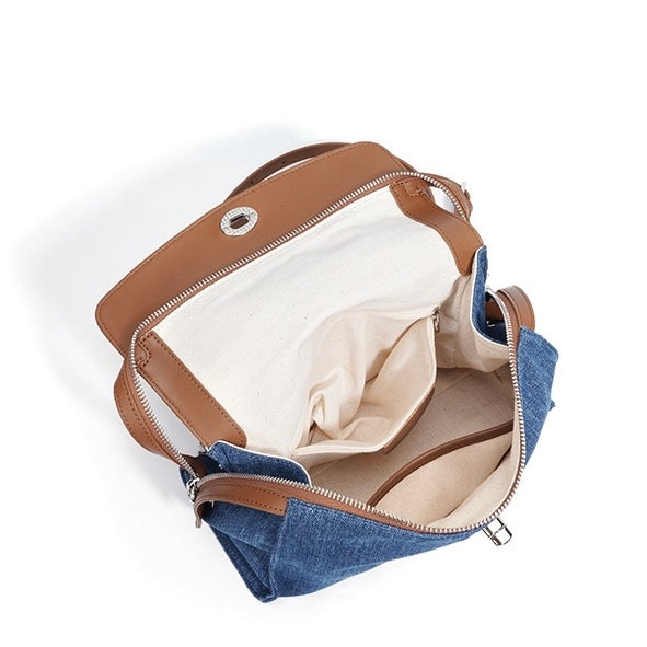 Women's Genuine Leather & Denim Patchwork Backpack