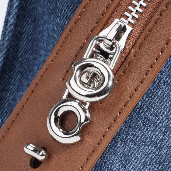 Women's Genuine Leather & Denim Patchwork Backpack