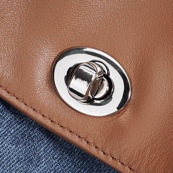 Women's Genuine Leather & Denim Patchwork Backpack
