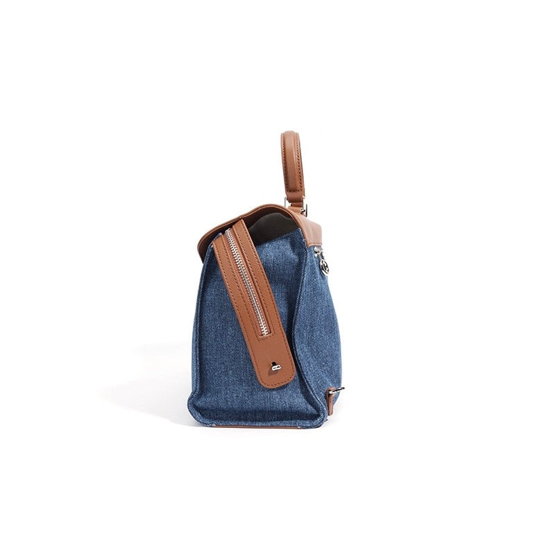 Women's Genuine Leather & Denim Patchwork Backpack