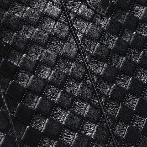 Women's Genuine Leather Woven Large Tote Bag with Exterior Pocket