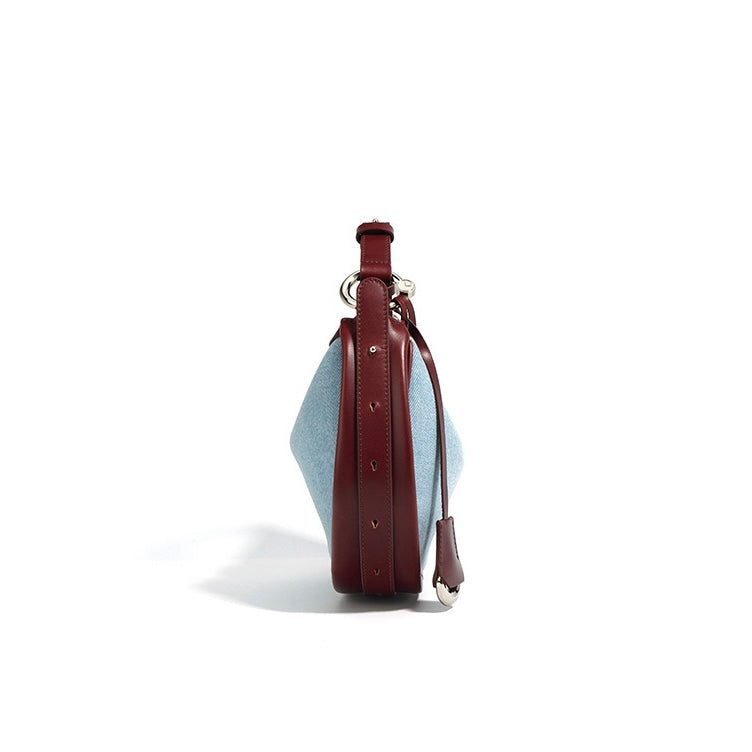 Women's Genuine Leather & Denim Crescent Shoulder Bag