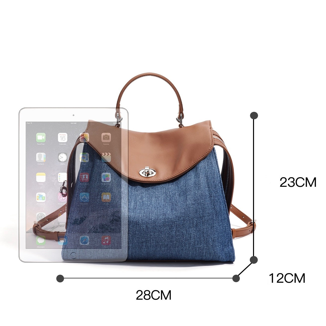 Women's Genuine Leather & Denim Patchwork Backpack