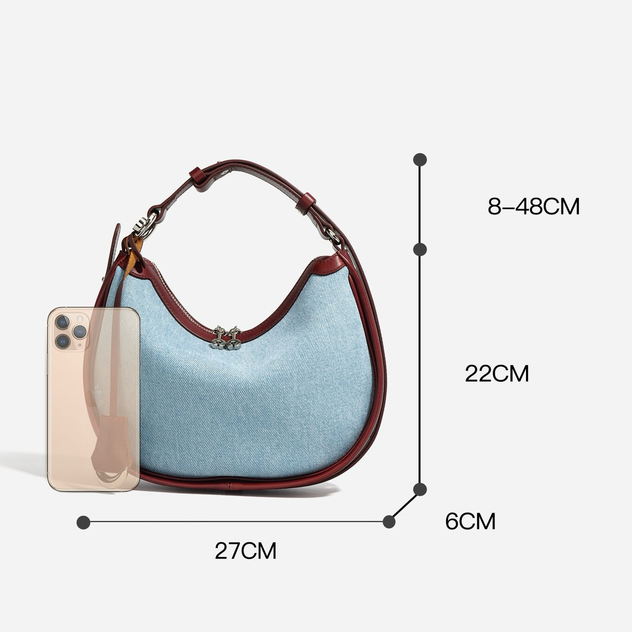 Women's Genuine Leather & Denim Crescent Shoulder Bag