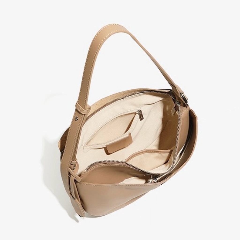 Women's Genuine Leather Crescent Shoulder Bag with Zipper Pocket