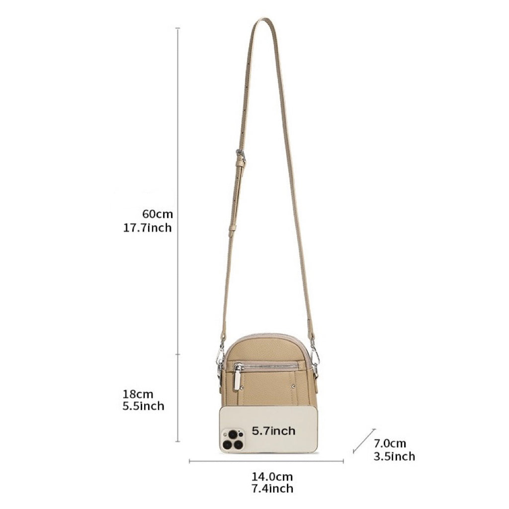 Women's Genuine Leather Mini Phone Crossbody Bag with Zipper