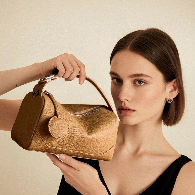 Women's Genuine Leather Small Boston Handbag