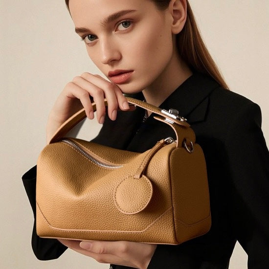 Women's Genuine Leather Small Boston Handbag