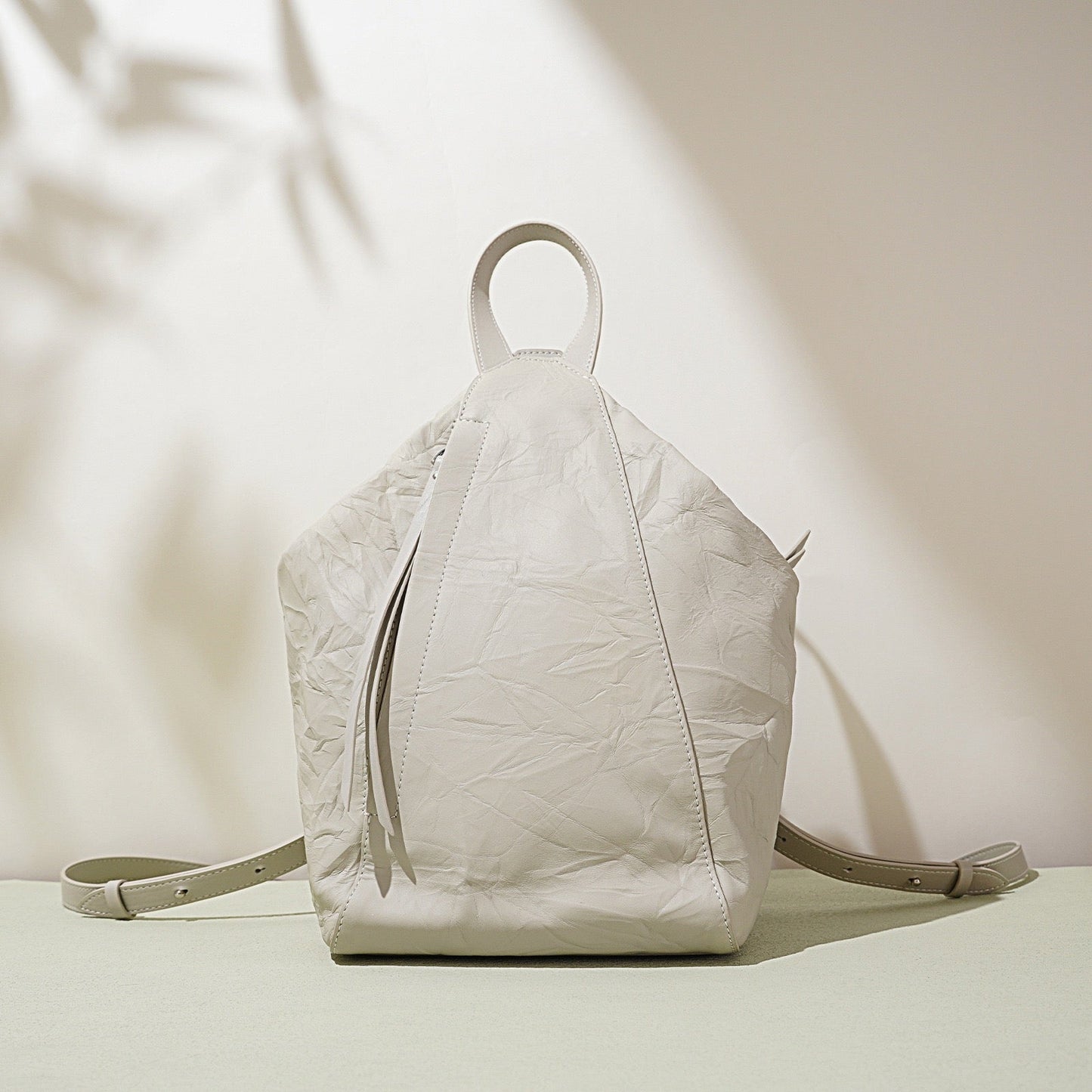 Women's Genuine Leather Pleated Convertible Shoulder Backpack