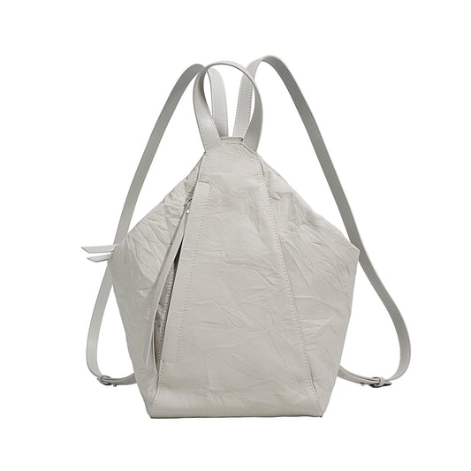 Women's Genuine Leather Pleated Convertible Shoulder Backpack