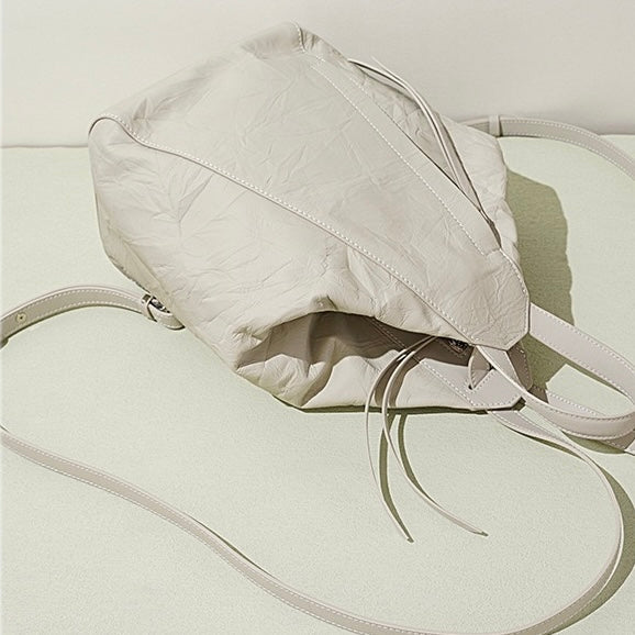 Women's Genuine Leather Pleated Convertible Shoulder Backpack