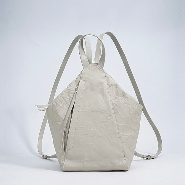 Women's Genuine Leather Pleated Convertible Shoulder Backpack