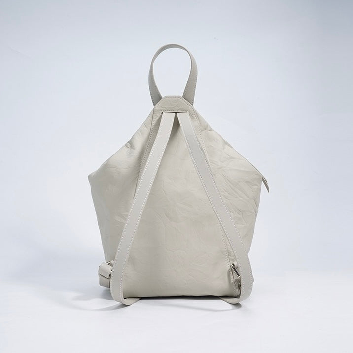 Women's Genuine Leather Pleated Convertible Shoulder Backpack