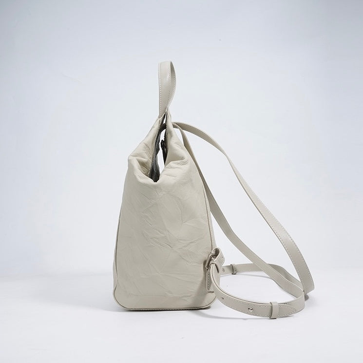 Women's Genuine Leather Pleated Convertible Shoulder Backpack