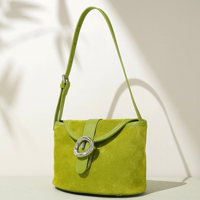 Women's Genuine Leather Colorblock Saddle Crossbody Bag