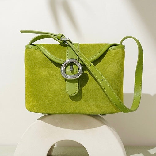 Women's Genuine Leather Colorblock Saddle Crossbody Bag