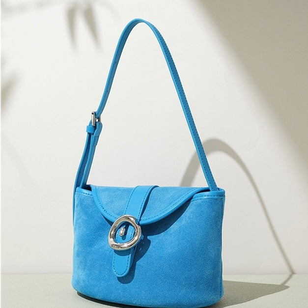 Women's Genuine Leather Colorblock Saddle Crossbody Bag