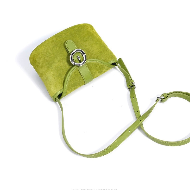 Women's Genuine Leather Colorblock Saddle Crossbody Bag