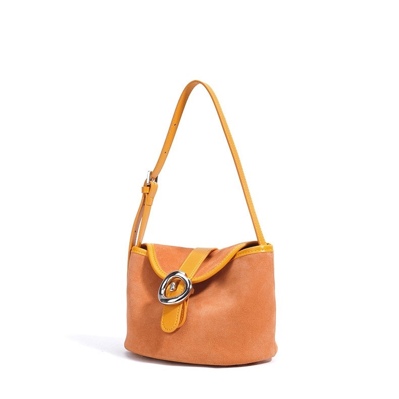 Women's Genuine Leather Colorblock Saddle Crossbody Bag