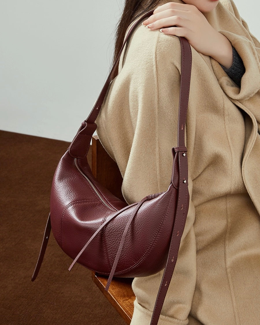 Women's Textured Cowhide Crescent Hobo Crossbody Bag