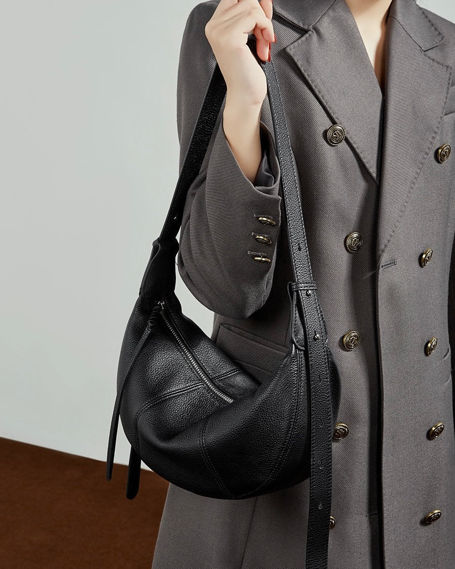 Women's Textured Cowhide Crescent Hobo Crossbody Bag