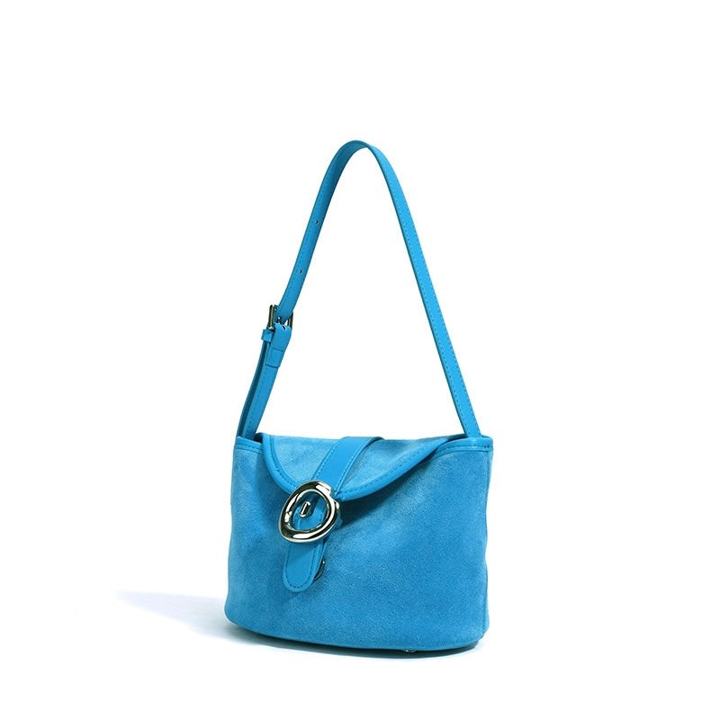 Women's Genuine Leather Colorblock Saddle Crossbody Bag
