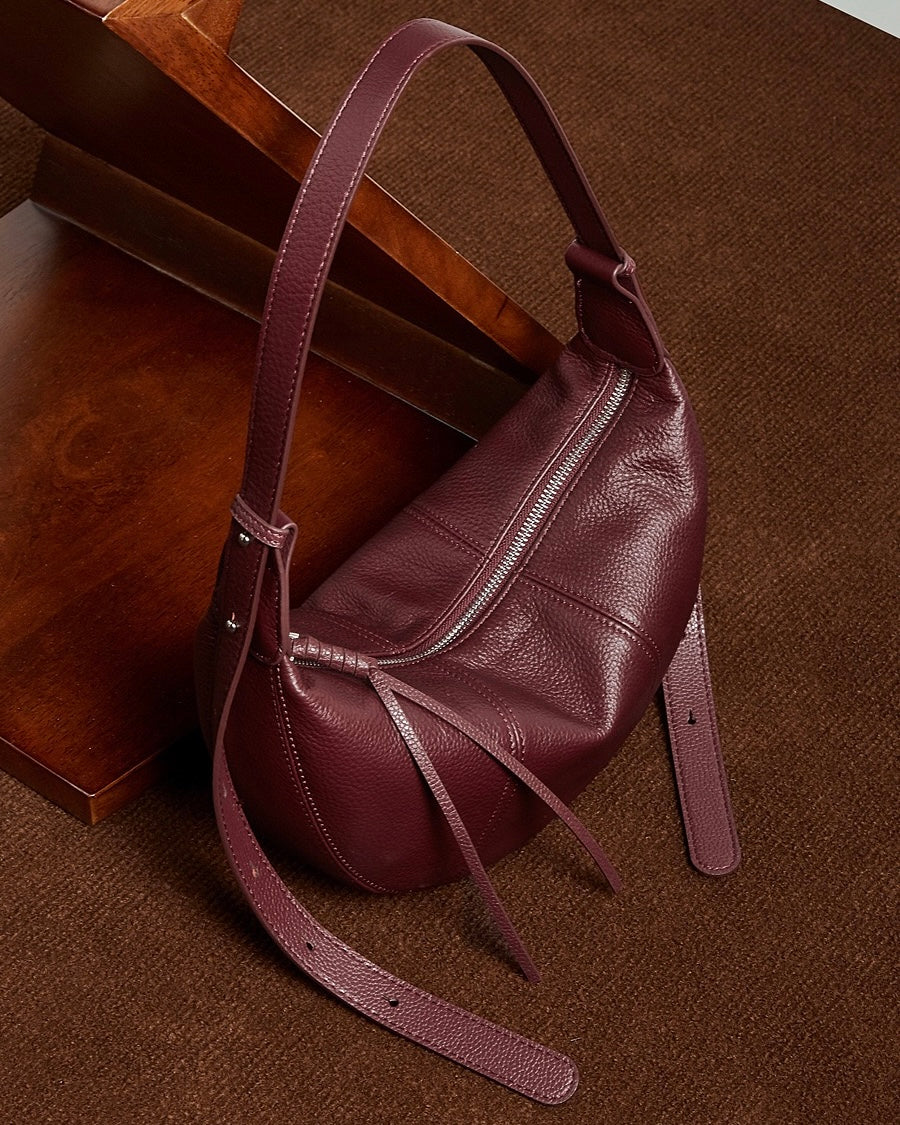 Women's Textured Cowhide Crescent Hobo Crossbody Bag