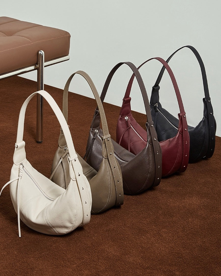 Women's Textured Cowhide Crescent Hobo Crossbody Bag