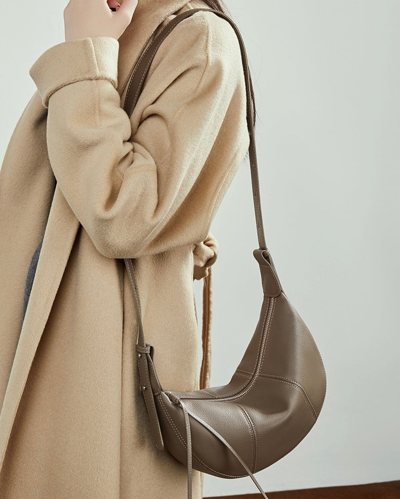 Women's Textured Cowhide Crescent Hobo Crossbody Bag
