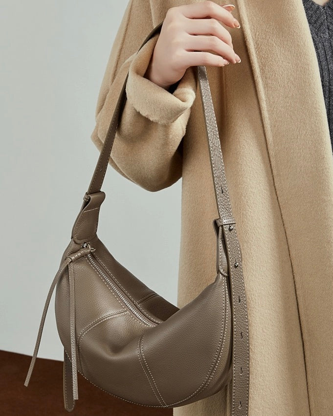 Women's Textured Cowhide Crescent Hobo Crossbody Bag