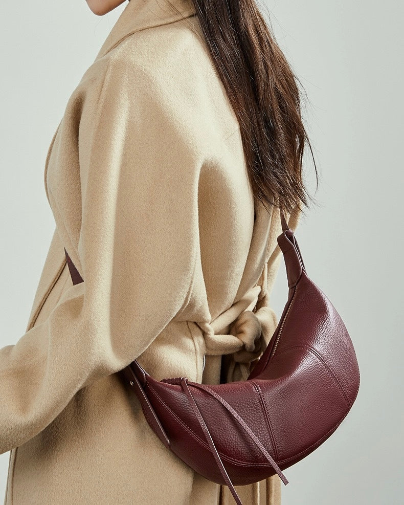 Women's Textured Cowhide Crescent Hobo Crossbody Bag