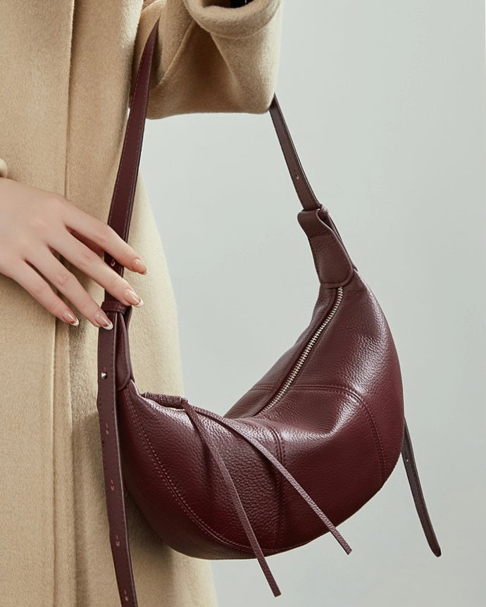 Women's Textured Cowhide Crescent Hobo Crossbody Bag