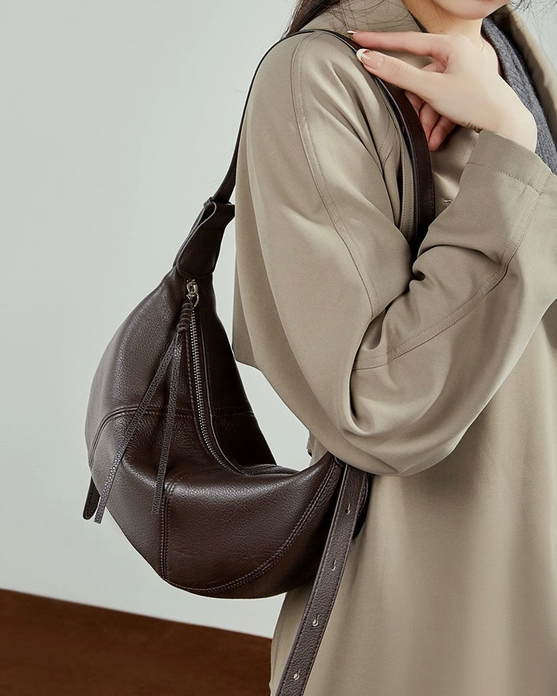 Women's Textured Cowhide Crescent Hobo Crossbody Bag