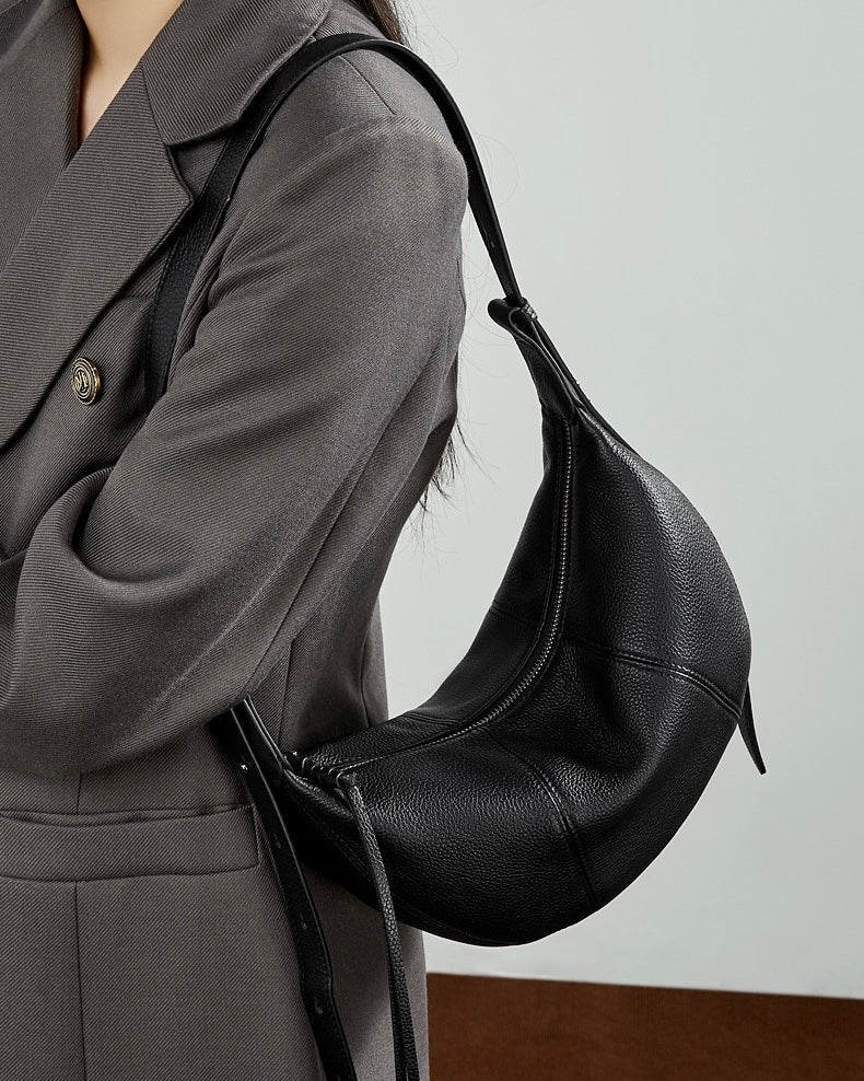 Women's Textured Cowhide Crescent Hobo Crossbody Bag
