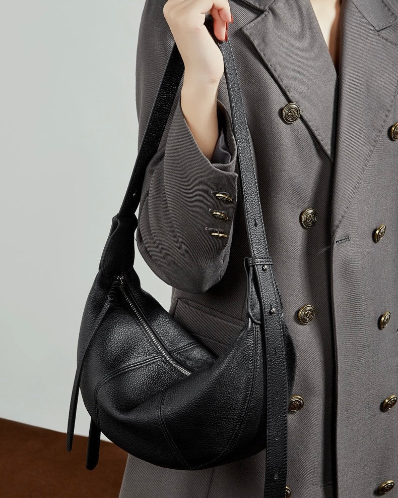 Women's Textured Cowhide Crescent Hobo Crossbody Bag