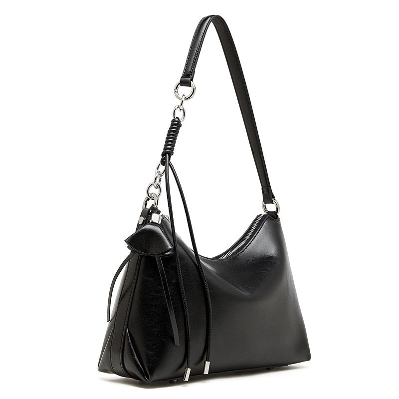Women's Cowhide Hobo Bag with Knotted Strap Detail