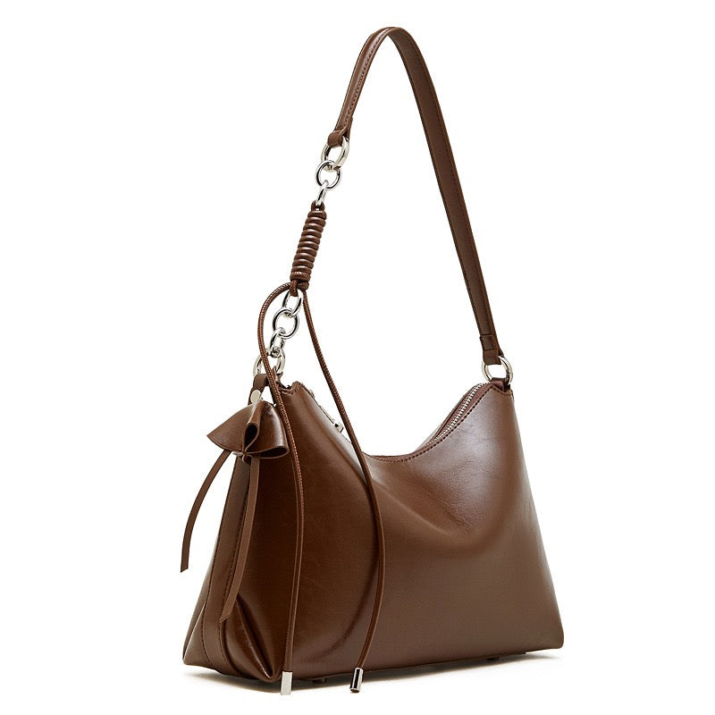 Women's Cowhide Hobo Bag with Knotted Strap Detail