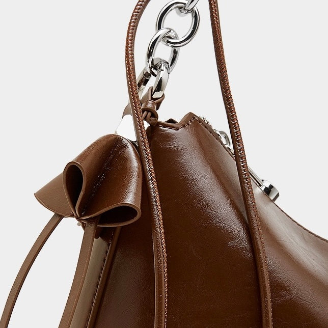 Women's Cowhide Hobo Bag with Knotted Strap Detail