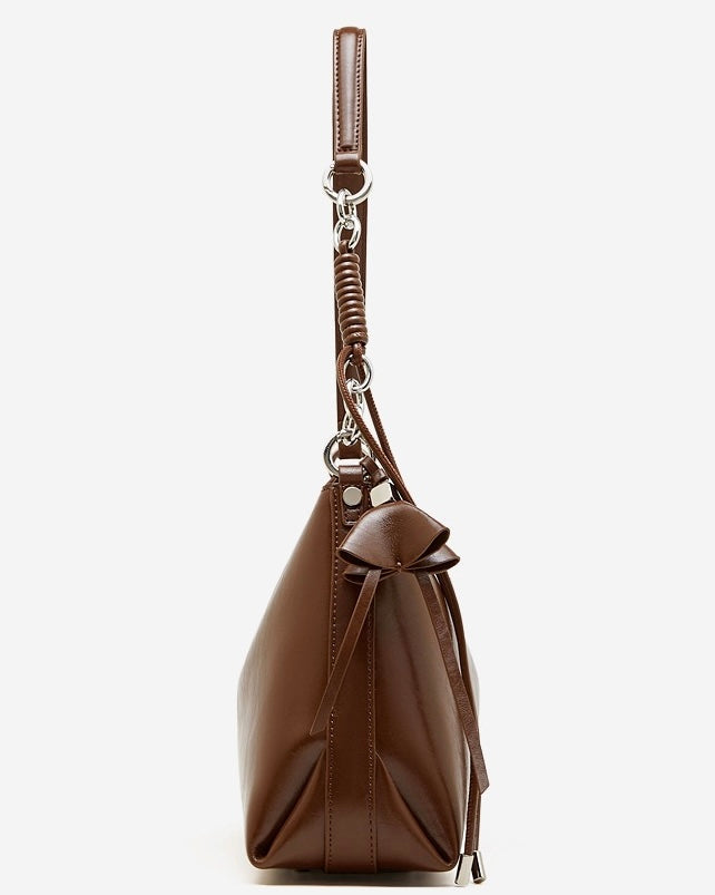 Women's Cowhide Hobo Bag with Knotted Strap Detail