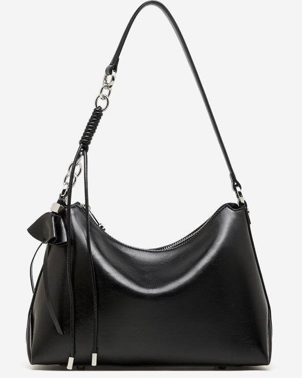 Women's Cowhide Hobo Bag with Knotted Strap Detail