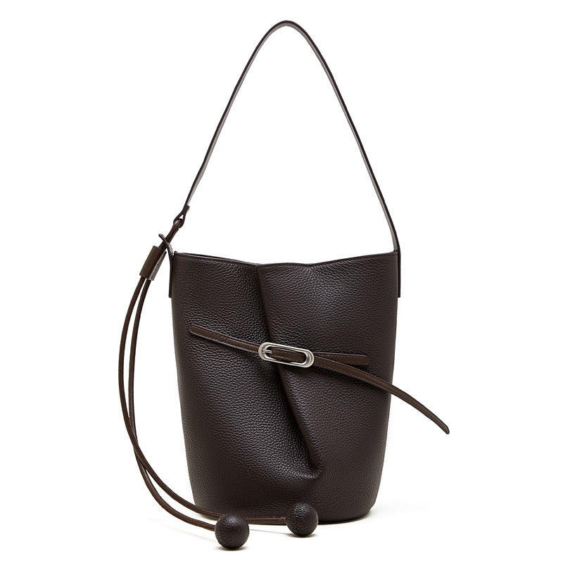 Women's Pebbled Cowhide Knot Detail Bucket Bag
