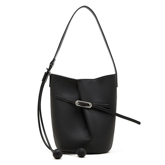 Women's Pebbled Cowhide Knot Detail Bucket Bag