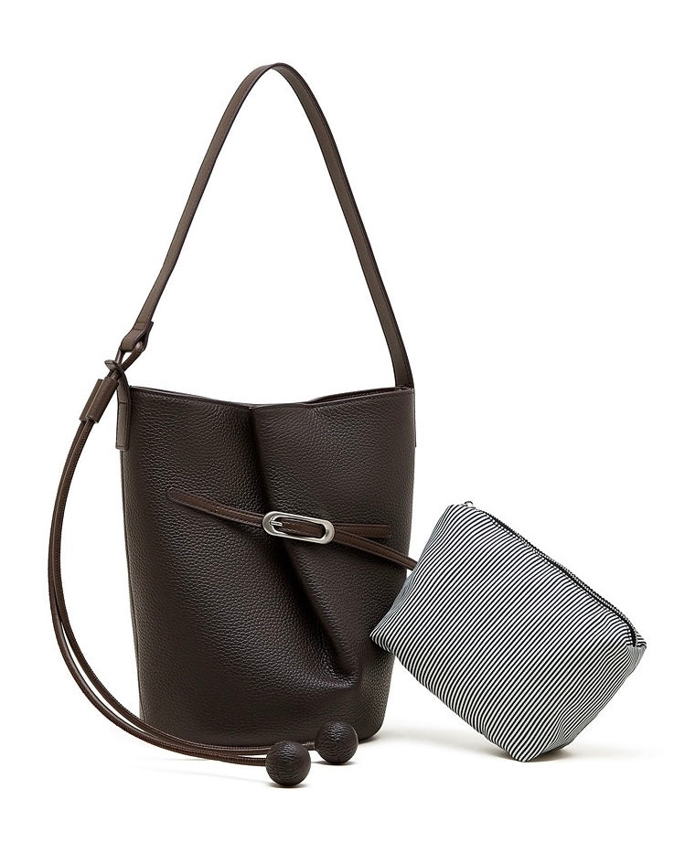 Women's Pebbled Cowhide Knot Detail Bucket Bag