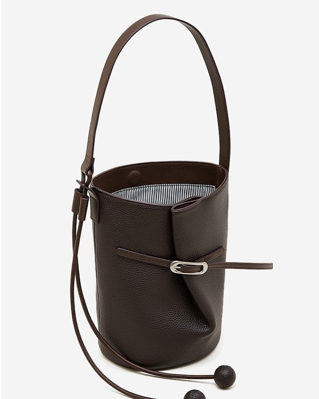 Women's Pebbled Cowhide Knot Detail Bucket Bag