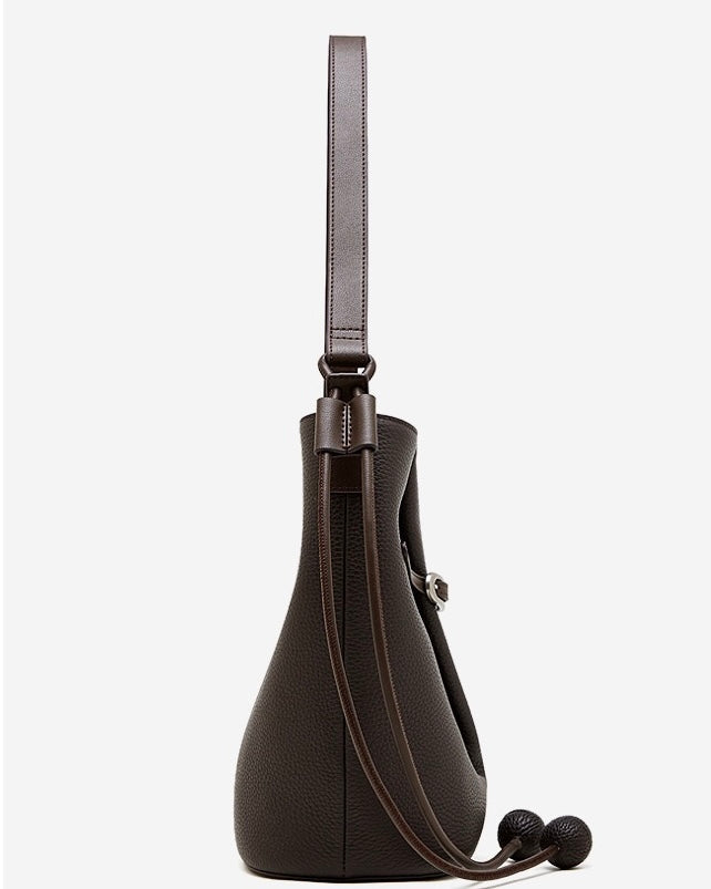 Women's Pebbled Cowhide Knot Detail Bucket Bag