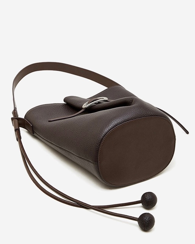 Women's Pebbled Cowhide Knot Detail Bucket Bag