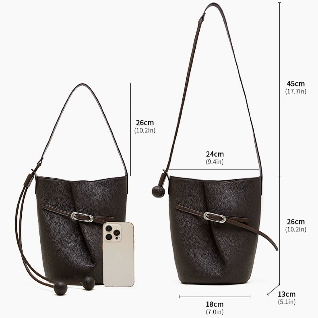 Women's Pebbled Cowhide Knot Detail Bucket Bag