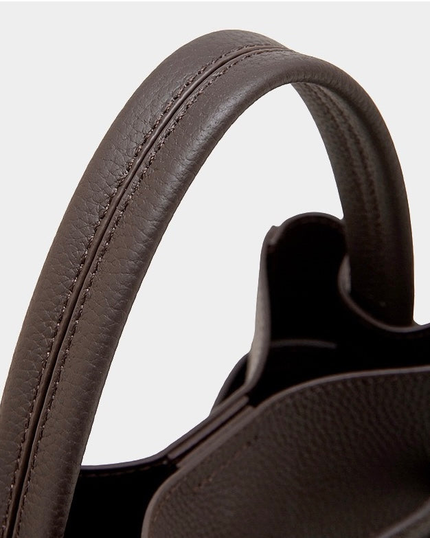 Women's Full-Grain Cowhide Basket Bucket Bag with Buckle Detail