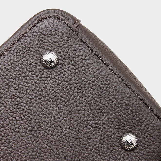 Women's Full-Grain Cowhide Basket Bucket Bag with Buckle Detail
